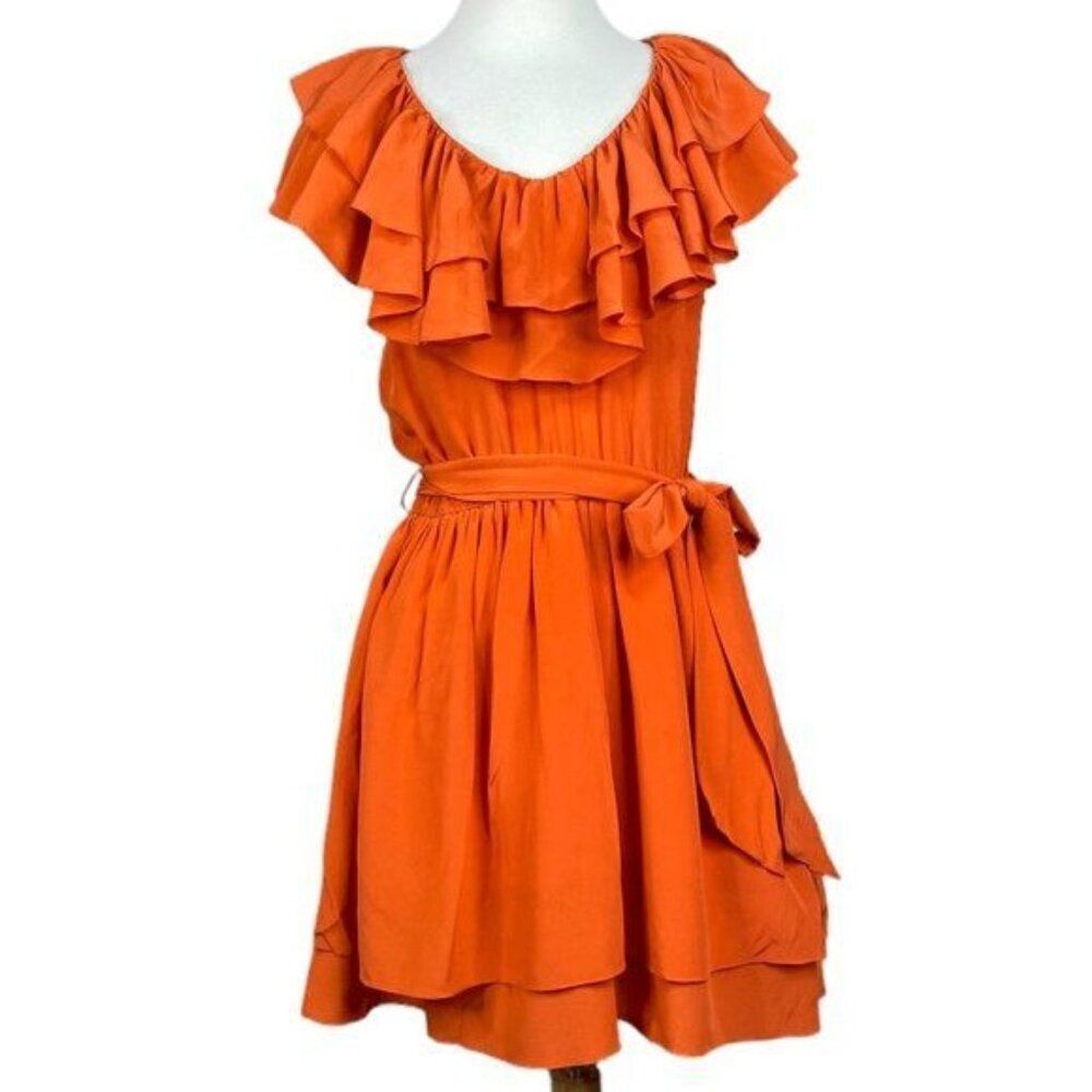 Jay Godfrey Size 4 Silk Mini Dress Ruffled Neckline